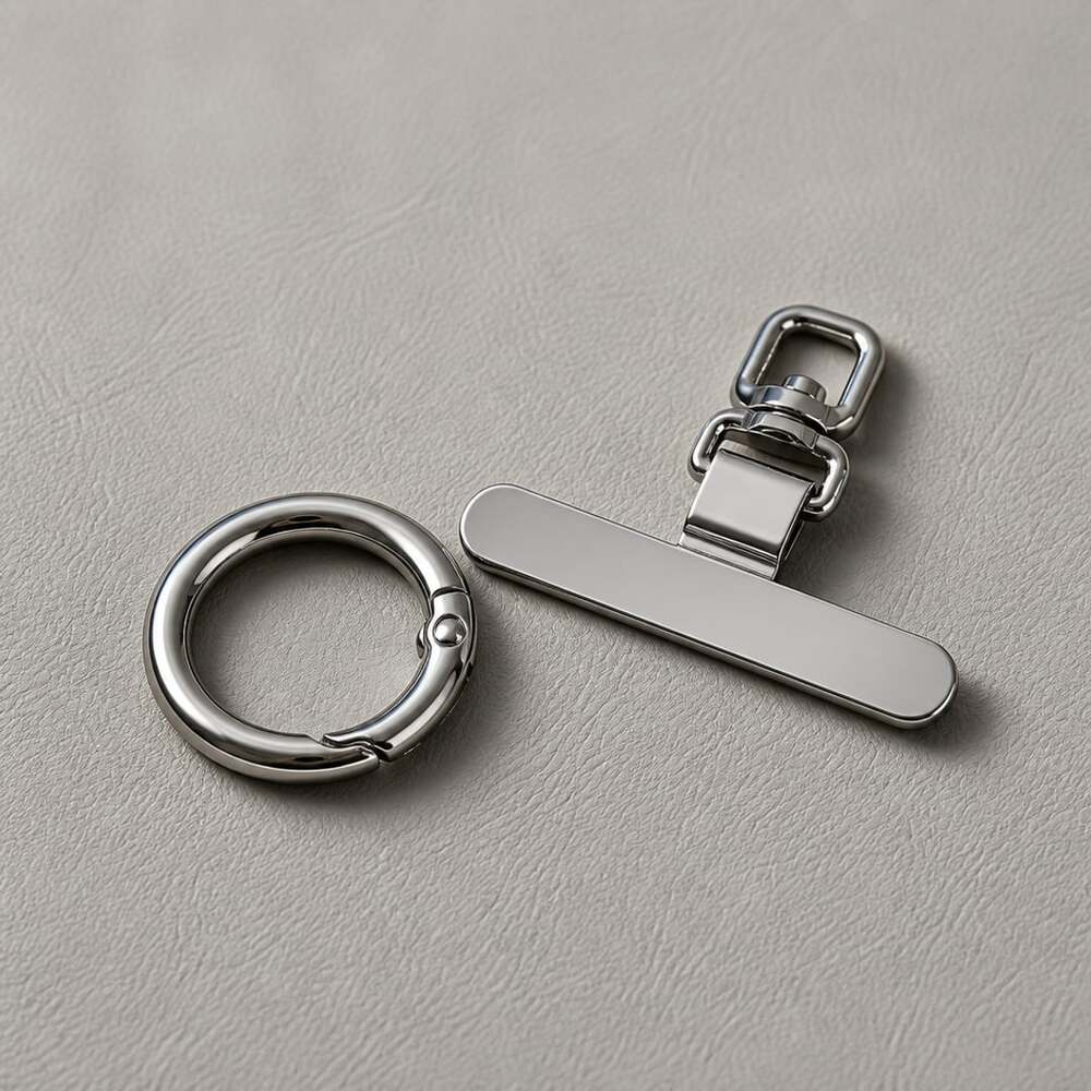 Silver Smartphone 360° Rotate Lanyard Tether Tab Patch & Spring O-Ring Hook Set